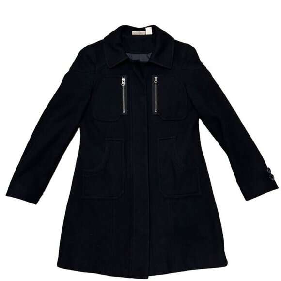 DKNY Jeans Pea Coat Women's Size Petite Small Black Long Sleeve Wool Blend - Picture 1 of 11